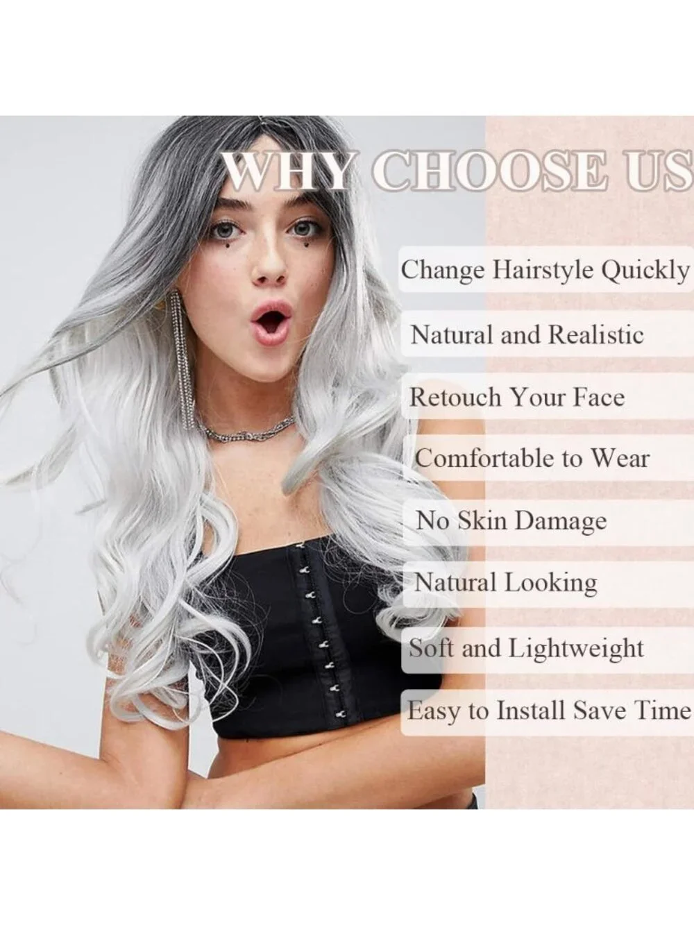 26 Inch Women's Ombre Grey Long Wavy Curly Hair Wig Halloween Cosplay